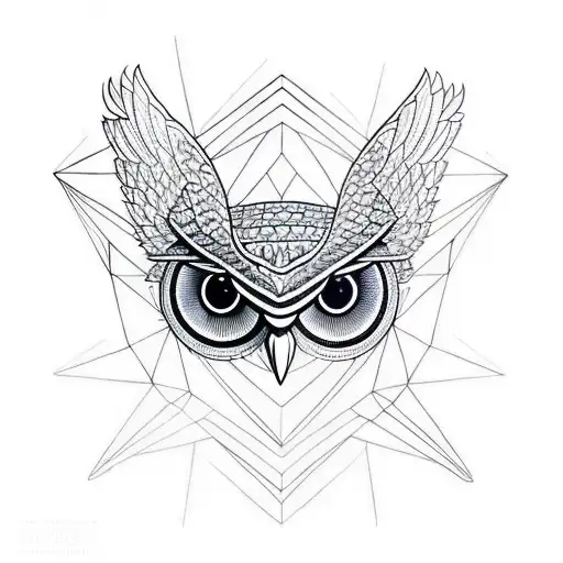 Full Owl That Is Geometric But Fades To Realism On The Wings