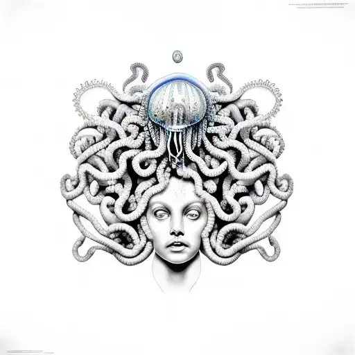 Medusa Realistic Jellyfish With Chaotic Background Full Of Rocks Estuarine