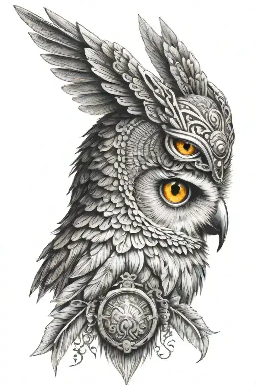 Half Face Of Owl And Athena Greek Goddess