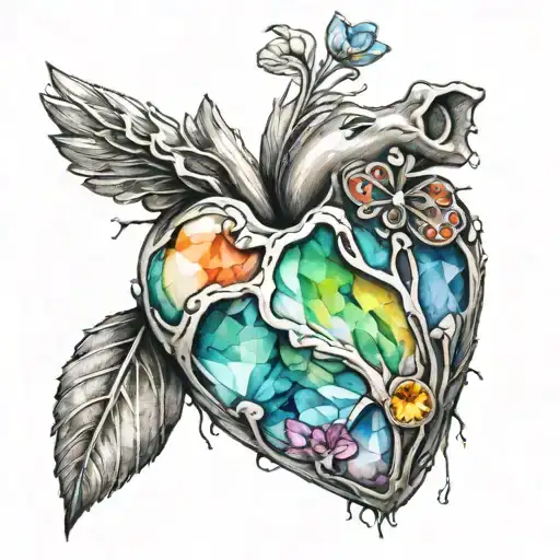A Realistic Gemstone Embedded In A Watercolor Heart With A Tiny Cartoon Animal Peeking Out