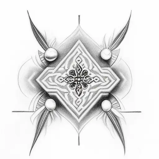 Trisul With Cross Along With Pecock Feather With