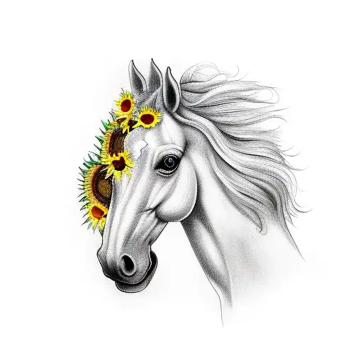 Horse With Sunflowers