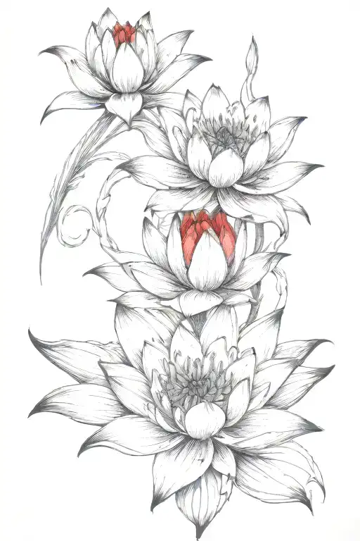 Red Lotus With Spider Lily Flower Intertwined