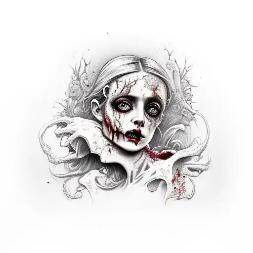 Beautiful Victorian Zombie Girl All Bloody And Falling Apart Side Profile