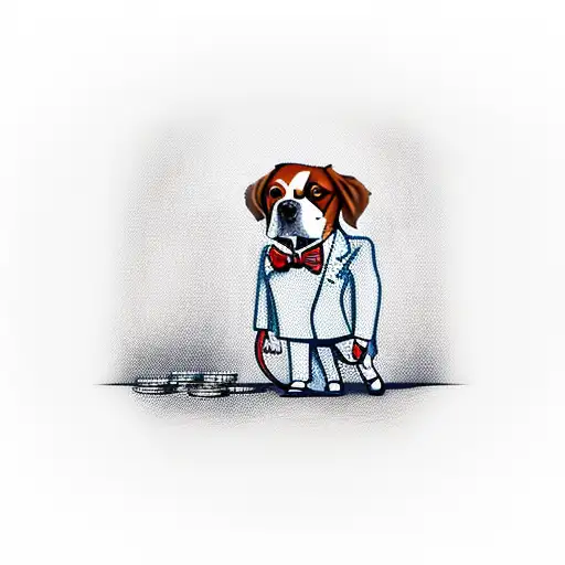 Dog Wearing A Suit And Holding A Briefcase Full Of Money
