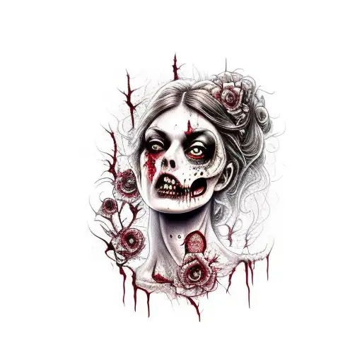 Beautiful Victorian Zombie Girl All Bloody And Falling Apart Side Profile