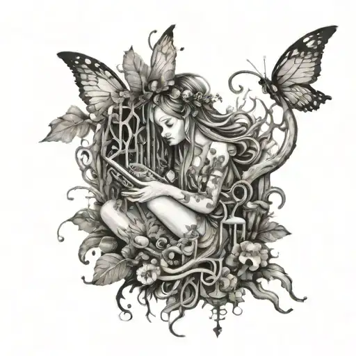 A Fairy Surrounded By Music Notes And Mushrooms In A Mystical Forest