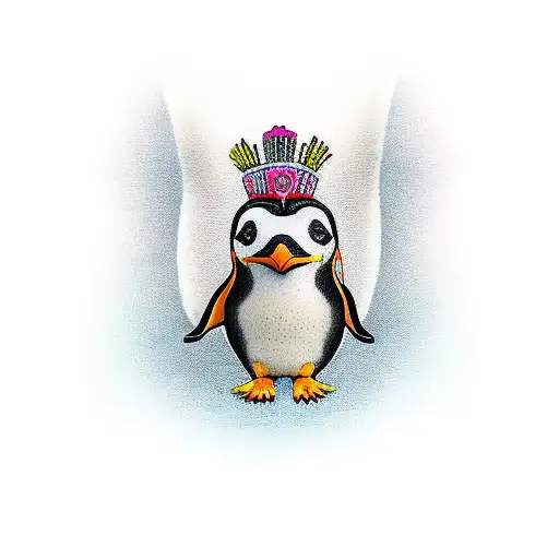 Penguin With A Mexican Alebrije Styleon The Belly That Looks Like A Patch