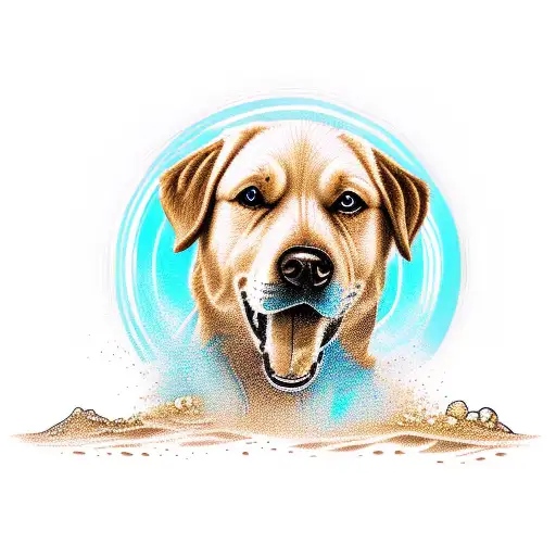 Golden Labrador Running On The Beach