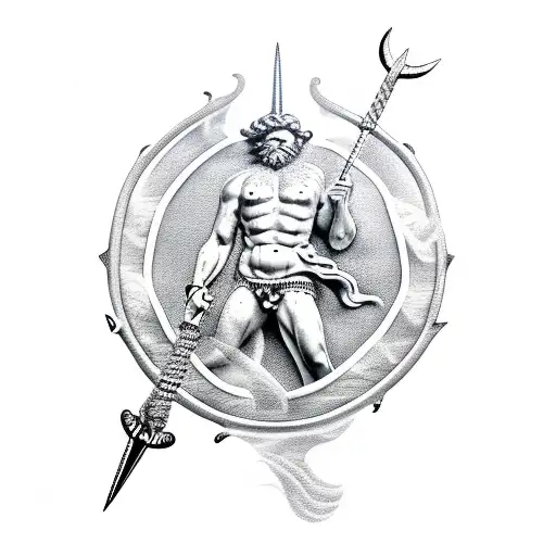 Poseidon With His Trident And A Date In Roman Numbers