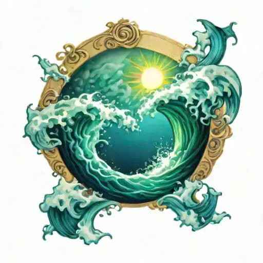An Circle Shaped Ocean Wave With Blue And Green Under A Radiant Sun