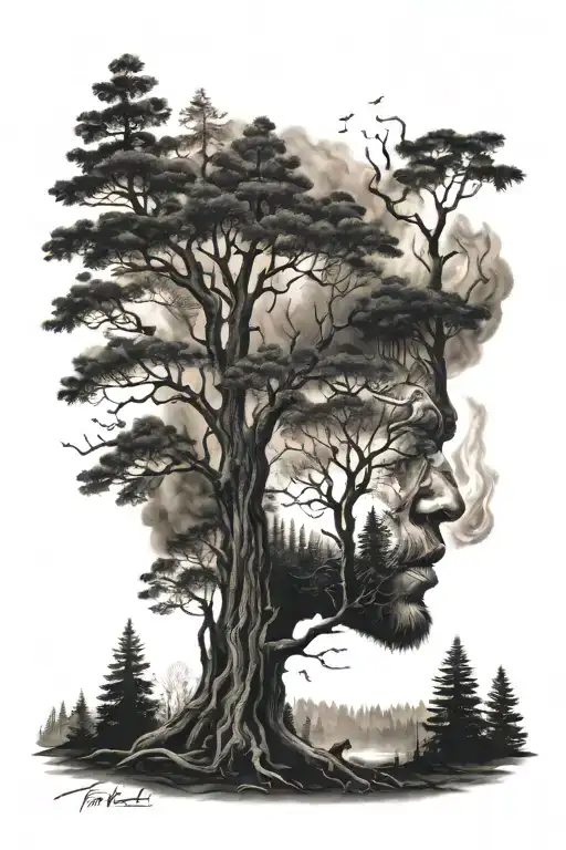 Burning Forest Scene With Hidden Eyes