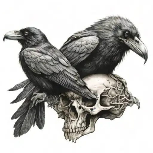 Crow On Skull Holding Odins Eye In Beak