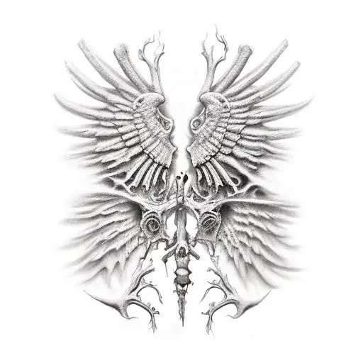 Bio Mech Angel Wing Bone Tearing Through Skin With Raw Bone And Flesh