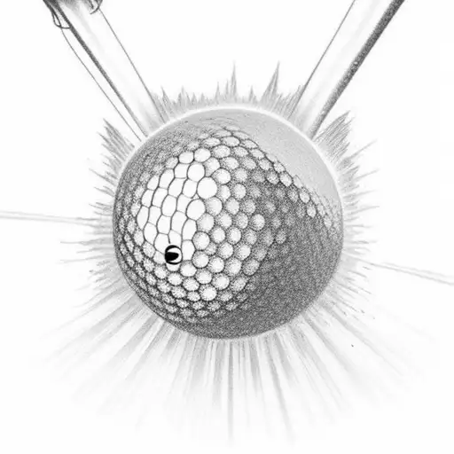 A Minimalist Tattoo Of A Golf Ball Teeing Off On A Beach With Crashing Waves In The Background