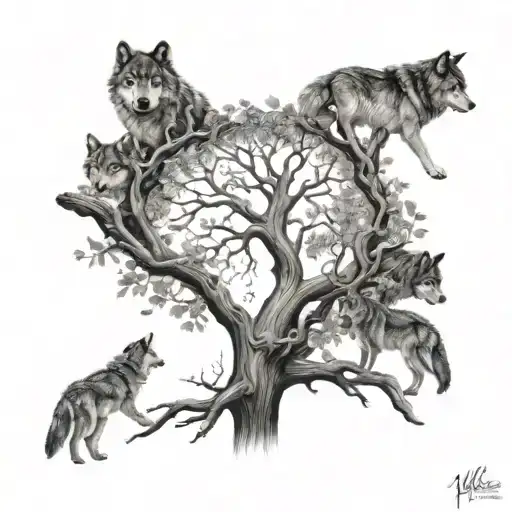 A Family Tree With Wolves As Branches Symbolizing Unity And Protection