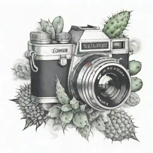 A Realistic Camera Lens Surrounded By Swirling Smoke Rising To Form A Cactus