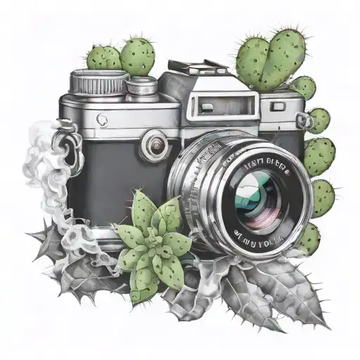 Realistic Reflection Of A Cactus In A Camera Lens Surrounded By Smoke Rising