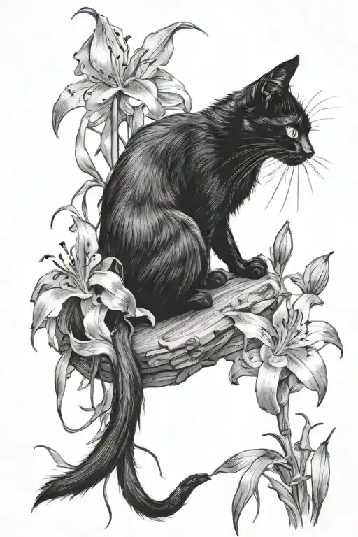 Black Cat And Spider Lily Flower
