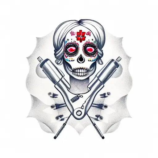 Sugar Skull Nurse With Medical Tools