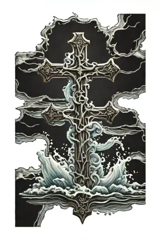 Cross Surrounded By The Ocean