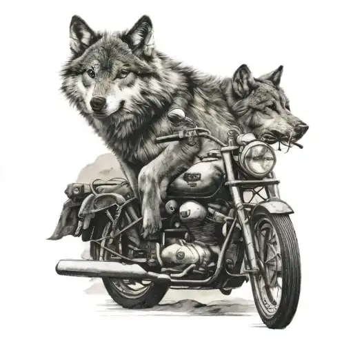 A Realistic Depiction Of A Wolf Riding A Vintage Motorcycle In A Mountain Landscape