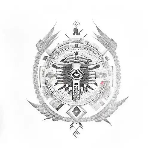 A Mix Of Indigenous Colombian Symbols Forming The Skyline Of New York City