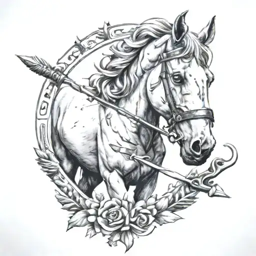 A Horse With A Bow And Arrow Pointing