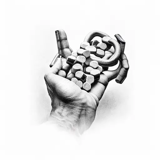 The Hand Of God Holding A Chain With Dice With The Schrodinger