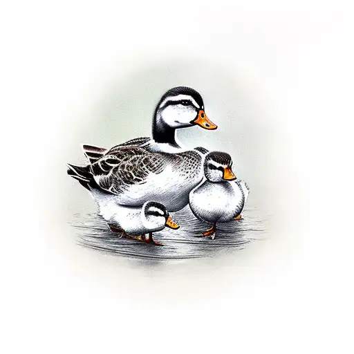 Mother Duck With Two Ducklings