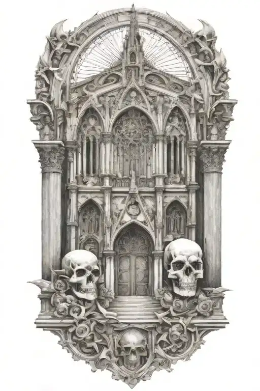 Architectural Cathedral Motifs And Skulls