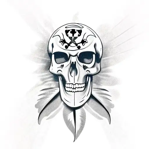 Pirate Flag With Parrot Skull With Crossed Feathers