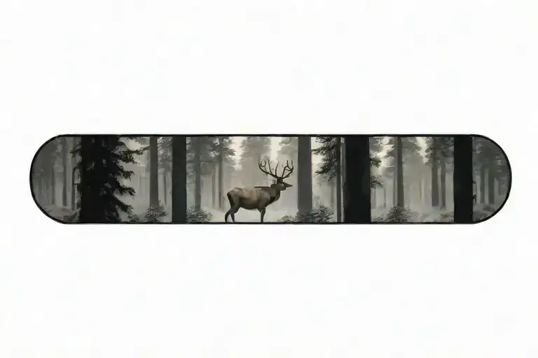A Stag Walking Through A Dense And Tall Pine Forest