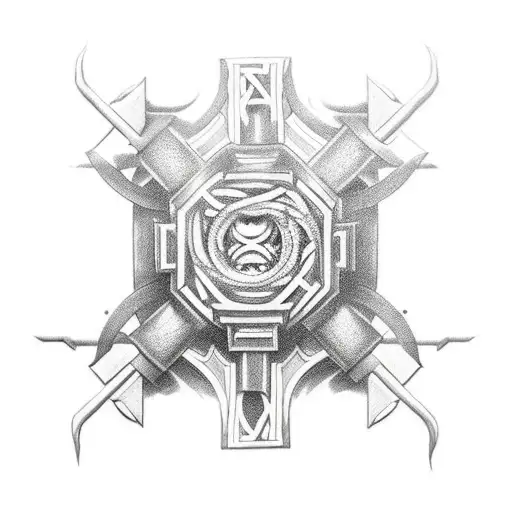 A Detailed Engine Block Adorned With Intricate Norse Symbols