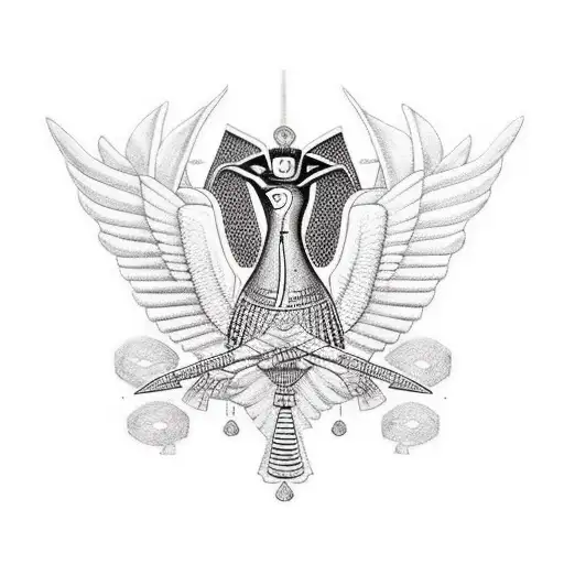 Egyptian God Ra Black And White Bird Design