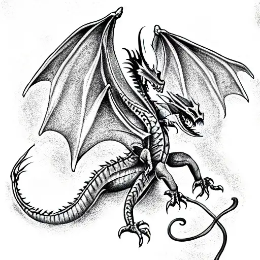 Four Legged Dragon With Wings Digging Its Claws Into The Ground