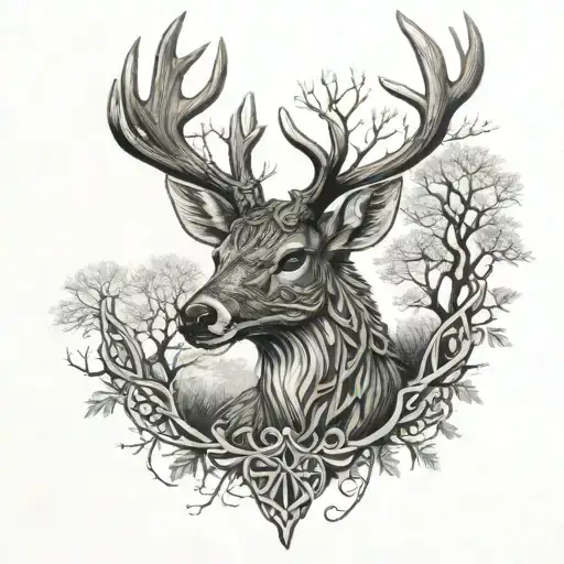 Celtic Deer Head With Trees