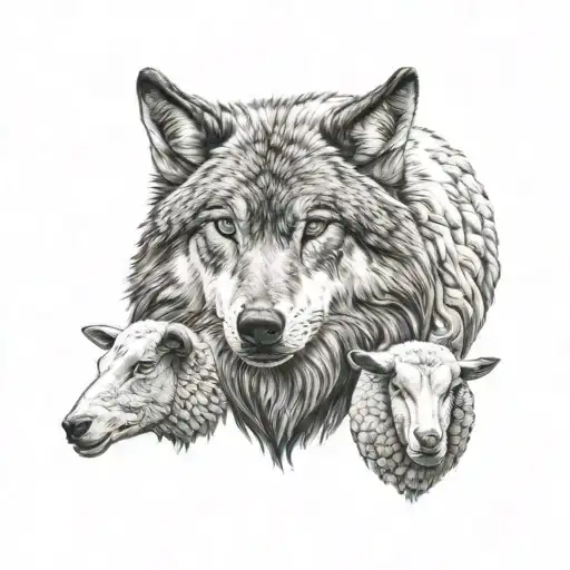 Wolf Head With Sheep Head