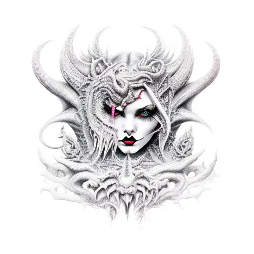 Demon Girl Elaborate Detailed Vivid Smokey Grim Wicked Smirk Mural