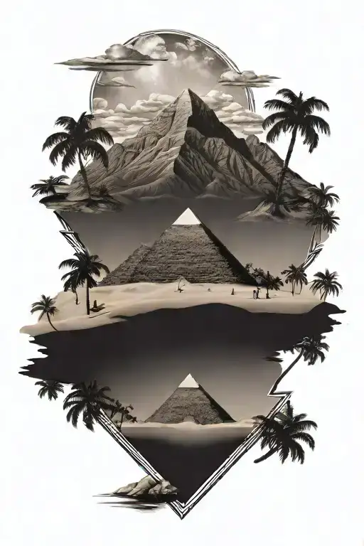 Pyramids Meet Beach And Hollywood Sign