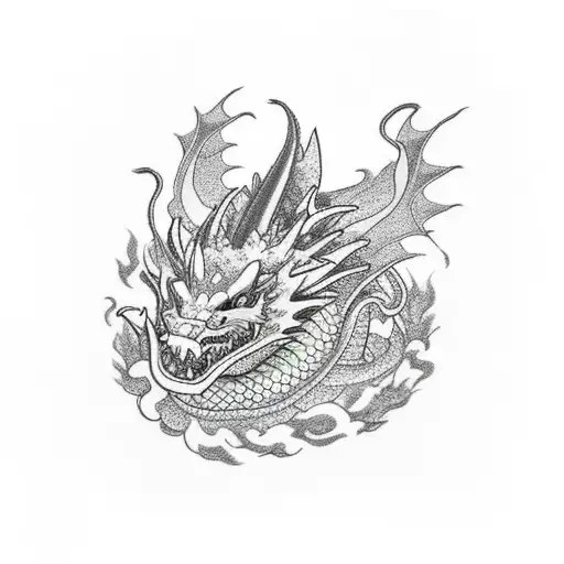 Dragon With Flowers Surrounding It