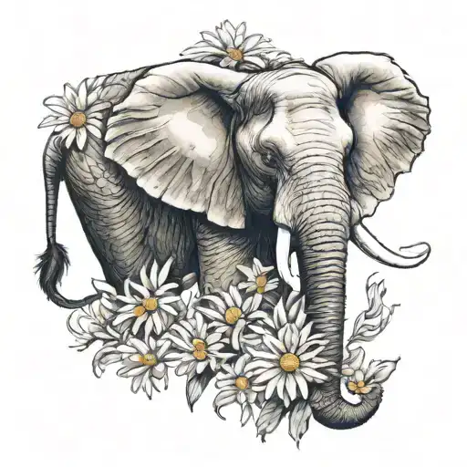 Elephant With Aster Flowers