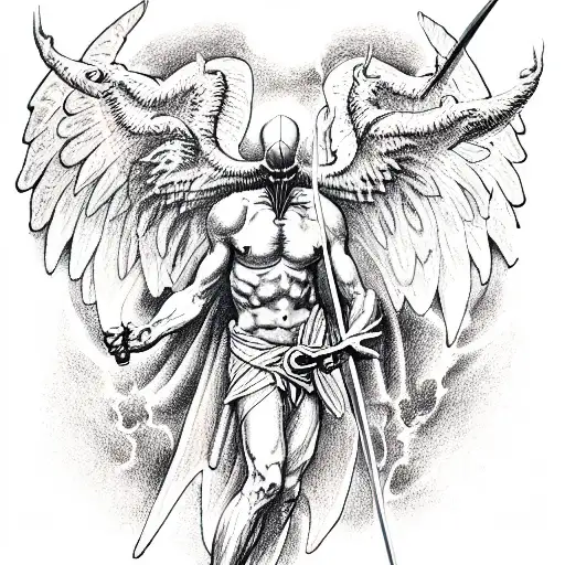 Archangel Standing Over Satan With Sword Through His Skull
