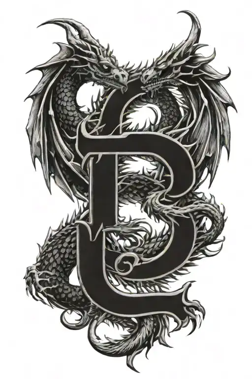 Dragon Tattoo With Letter B And J