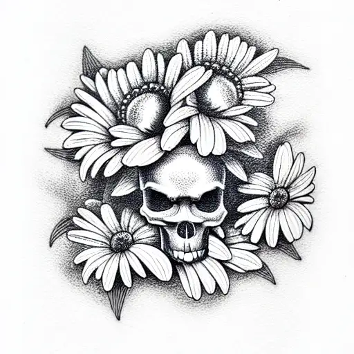 Skull With Daisies