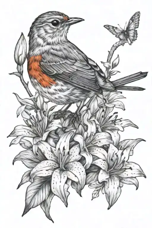 Lily And A Robin Bird