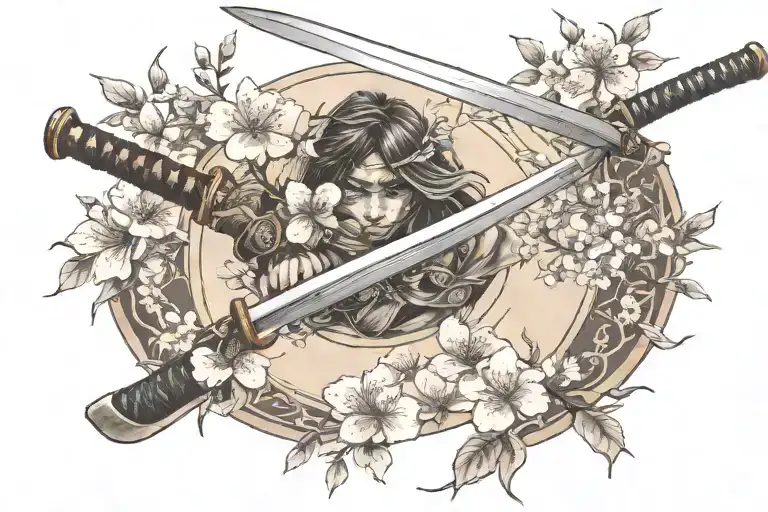Katana Surrounded By Cherry Blossom Flowers And Branch