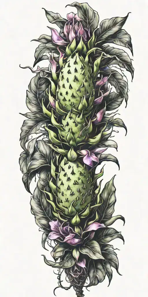 Dragonfruit Plant Without Leaves And A Dragon Head And Plumeria