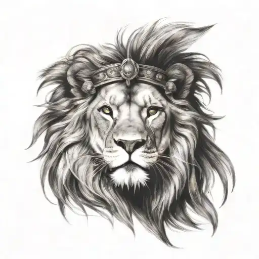 Create A Lion Headdress Tattoo With A Woman's Face Subtly Integrated Into The Design