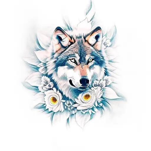 Wolf And Flowers